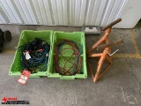 ASSORTED TRICKLE CHARGERS, EXTENSION CORDS, METAL STANDS