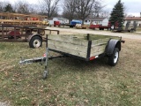 ASSEMBLED SINGLE AXLE TRAILER, 2'' BALL, WOOD SIDES, SELLS WITH WEIGHT SLIP 740 LBS