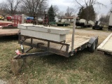 ASSEMBLED TANDEM AXLE TRAILER, 16' LONG PLUS 2' BEAVER TAIL, 82.5'' WIDE, BALL IS MISSING COUPLER, S