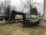 1985 DAKOTA TANDEM AXLE GOOSENECK TRAILER, 8' X 19' DECK PLUS 5' BEAVERTAIL, RAMPS, NEW BRAKES ON TH