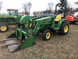 JOHN DEERE 4300 COMPACT TRACTOR WITH JOHN DEERE 430 LOADER ATTCHMENT WITH BUCKET & FORKS, 4WD, 3-POI