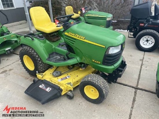 2005 JOHN DEERE X485 RIDING LAWN MOWER, THE EDGE CUTTING SYSTEM 62'' DECK, FRONT & REAR ATACHMENT BR