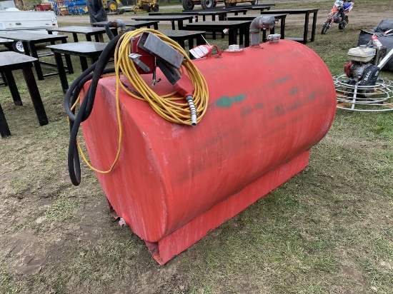 500-GALLON FUEL TANK WITH ELECTRIC PUMP AND HOSE