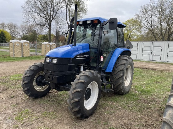 NEW HOLLAND TS110 TRACTOR, 4WD, 4-CYLINDER DIESEL ENGINE, 12 X 12 TRANS, CAB WITH HEAT/AC, 4-REMOTES