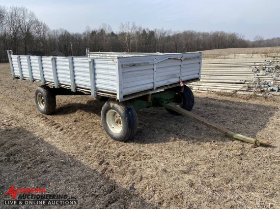 FLATBED WAGON WITH SIDES, HUSKEE MODEL T-10 RUNNING GEAR, 14' X 8'