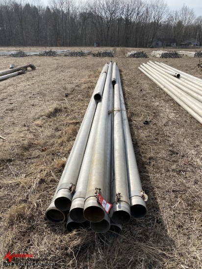 ALUMINUM IRRIGATION PIPE, 6'', [10 PIECES 20', AND OTHER SMALLER PIECES]
