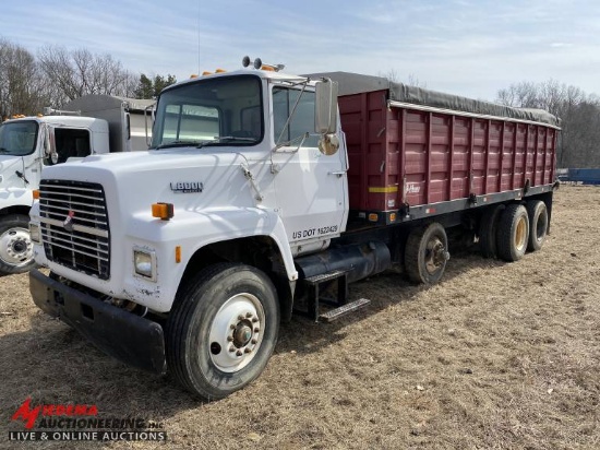 1990 FORD L8000 SINGLE AXLE STAKE DUMP WITH TAG AXLE & LIFT AXLE, FORD DIESEL, 10-SPEED TRANS, GVWR 