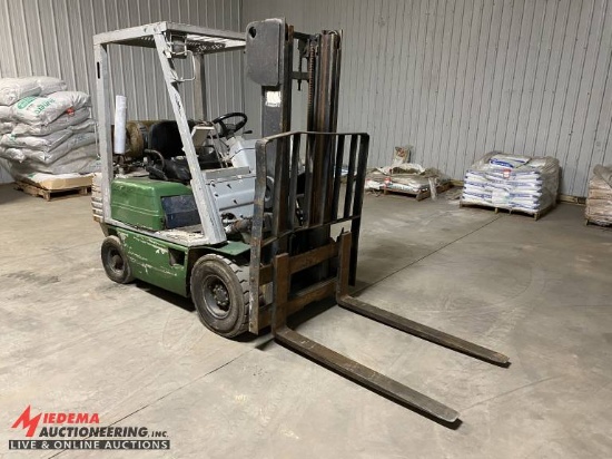 KALMAR ACAU1593 LP FORKLIFT, 2-STAGE MAST, 7366 HOURS SHOWING, PROPANE TANK NOT INCLUDED, S/N: A5224