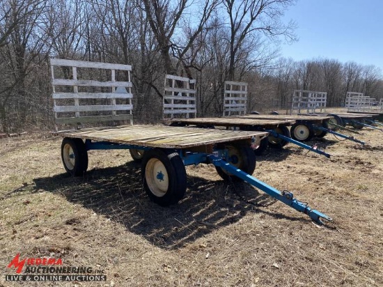 FLATBED WAGON WITH KILLBROS 1072 GEAR, TRUCK TIRES, 14' X 8', EXTENDABLE TONGUE, S/N: D45230212