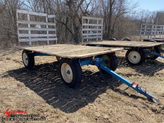 FLATBED WAGON WITH KILLBROS 1072 GEAR, TRUCK TIRES, 14' X 8', EXTENDABLE TONGUE, S/N: D45230212