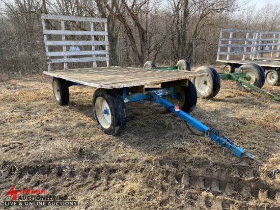FLATBED WAGON WITH KILLBROS 1072 GEAR, TRUCK TIRES, 14' X 8', EXTENDABLE TONGUE