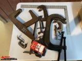 ASSORTED C-CLAMPS & A SQUARE