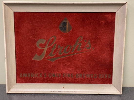 Stroh's America's Only Five Brewed Beer sign, 18-1/2'' x 15''