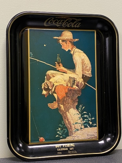 Coca-Cola tray, 1935 Boy Fishing, 10-1/2'' x 13-1/2''
