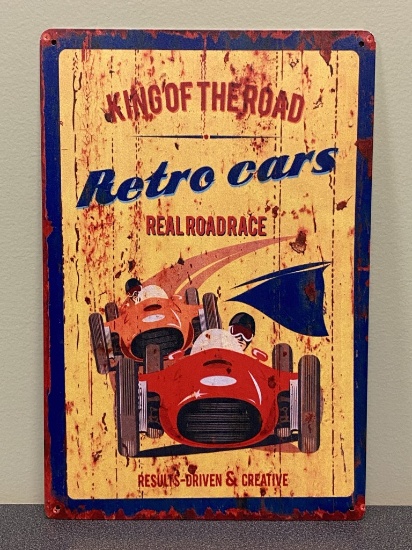 ''King of the Road, Retro Cars'' metal sign, 11-3/4'' x 8''