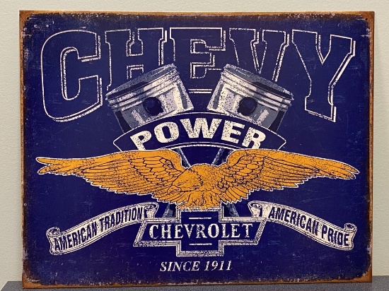 ''Chevy Power, American Tradition, American Pride, Chevrolet'' metal sign,