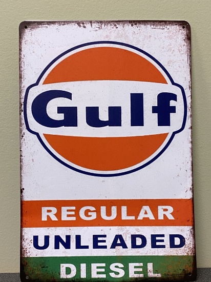 ''Gulf Regular, Unleaded, Diesel'' metal sign, 11-3/4'' x 8''