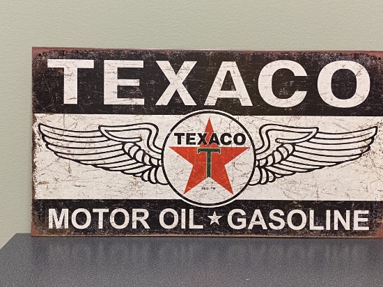 ''Texaco Motor Oil - Gasoline'' metal sign, 8-1/2'' x 16''