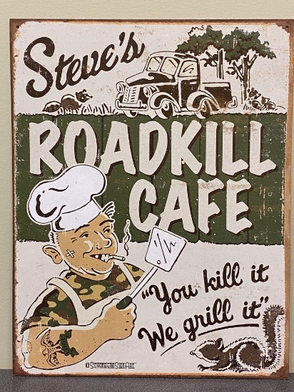 ''Schongerg-Steve's Caf‚'' metal sign, 16'' x 12-1/2''