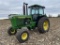 1990 JOHN DEERE 4255 TRACTOR, DIESEL, 2WD, 3PT, PTO, 2 SCV'S, POWERSHIFT TRANS, 20.8-38 REAR TIRES, 