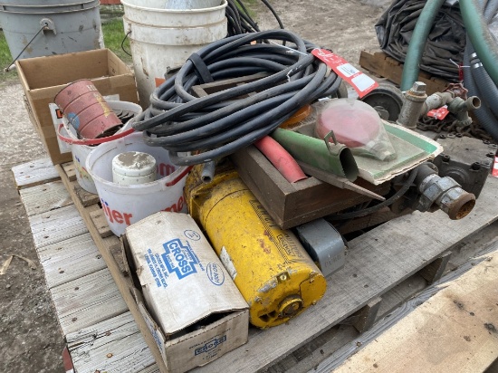 ASSORTED ELECTRICAL ITEMS, LIGHTS, CASTER WHEELS, PUMPS & MORE