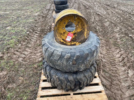 14-17.5 SKIDSTEER TIRES ON 8-BOLT RIMS [2], AND [1] 8-BOLT RIM WITHOUT TIRE