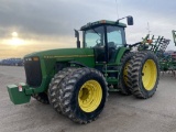 1996 JOHN DEERE 8200 TRACTOR, 4WD, 3PT WITH QUICK HITCH, PTO, 4-REMOTES, 18.4R46 REAR DUALS, 16.9R30