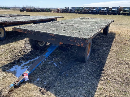FLATBED WAGON ON KILLBROS 1072 10-TON RUNNING GEAR, 20' X 8', 12.5L-16SL TIRES