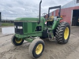 JOHN DEERE 6200 TRACTOR, OROPS, DIESEL, 3PT, PTO, 1-HYD. REMOTE, 2WD, 18.4-30 REAR TIRES, 7206 HOURS