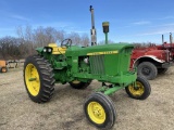 JOHN DEERE 3020 TRACTOR, GAS, 3PT, PTO, 2-REMOTES, 15.5-38 REAR TIRES, APPEARS TO BE RESTORED, 392 H