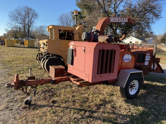 MORBARK MODEL 2070XL TWISTER TOWABLE WOOD CHIPPER, GAS ENGINE, 15'', PINTLE HITCH, S/N: 1M5890