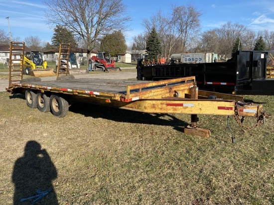 1986 ATLAS TRI-AXLE EQUIPMENT TRAILER, 16' FLATBED, 4' BEAVERTAIL, 8' WIDE, PINTLE HITCH, ELECTRIC B