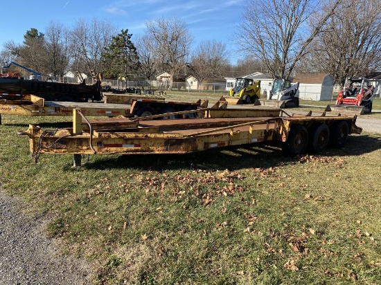 2000 BELSHE 3X EQUIPMENT TRAILER, ELECTRIC BRAKES, 20' DECK, 3' BEAVERTAIL, FOLD DOWN RAMPS, 27,000#