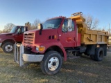 1998 FORD SINGLE AXLE DUMP, CUMMINS DIESEL, AUTO TRANS, REAR AIR, AM/FM RADIO, AIR BRAKES, PW, SPRIN