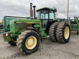 JOHN DEERE 4650 TRACTOR, MFWD, CAB, 3PT, PTO, 3-HYD OUTLETS, 20.8R38 REAR DUALS, 18.4R26 FRONT TIRES