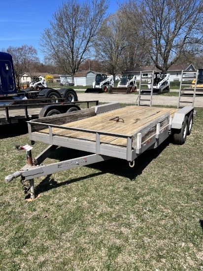 1985 ASSEMBLED TANDEM AXLE EQUIPMENT TRAILER, 82'' X 16', WITH 2' BEAVERTAIL, STAND UP RAMPS, 2-5/16