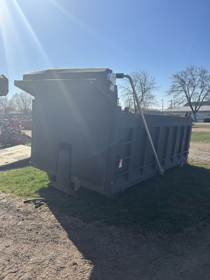 17' STEEL DUMP BOX WITH CYLINDER, NEWER TARP & MOTOR, ELECTRIC TARP