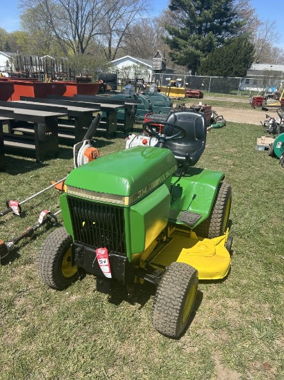 JOHN DEERE 314 RIDING MOWER, 48'' CUT, 14-HP, NEW BATTERY, NEW SEAT, NEW BEARINGS, NEW BLADES, ALL R