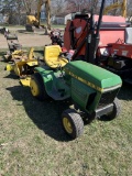 JOHN DEERE 212 RIDING LAWN MOWER, WITH FRONT 3' SNOWBLOWER, 42'' FRONT BLADE, TIRE CHAINS, 46'' MOWE