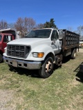 2000 FORD F650 SINGLE AXLE STAKE TRUCK XLT SUPER DUTY, CAT DIESEL, AUTO TRANS, HYDRAULIC BRAKES, LIF