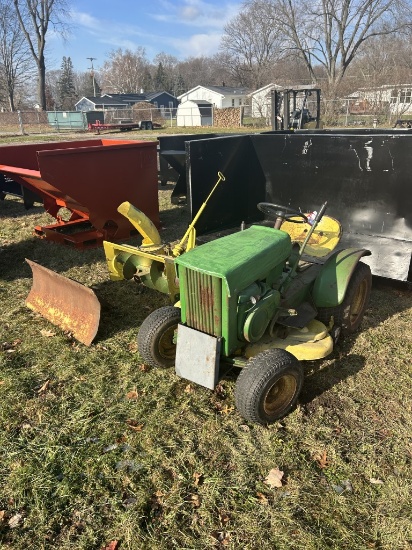 JOHN DEERE T1306 GARDEN TRACTOR, 38'' DECK, 32'' SNOWBLOWER, 48'' PLOW, 1 REAR TIRE DOES NOT HOLD AI
