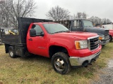 2008 GMC 3500 REGULAR CAB LANDSCAPE DUMP TRUCK, 6.6L DURAMAX DIESEL, AUTO TRANS, 4X4, BOSS FRONT PLO