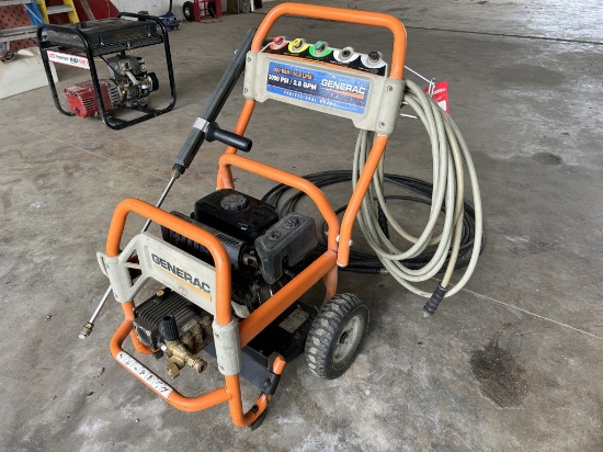GENERAC 3000 PSI PORTABLE POWER WASHER, 2.8 GPM, ENGINE RUNS BUT PUMP IS BAD, WITH (1) HOSE & WAND.
