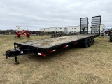 2012 TRI AXLE TRAILER, FOLD UP RAMPS, PINTLE HITCH, 30' X 8', ELECTRIC BRAKES