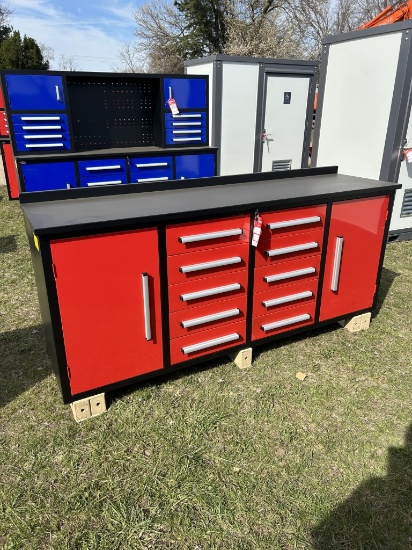 STEELMAN TOOL BOX/WORK BENCH, 10-DRAWERS, 2-CABINETS, 7',  RED