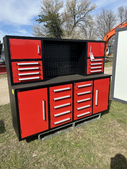 STEELMAN TOOL BOX/WORK BENCH, 18-DRAWERS, 2-CABINETS, RED