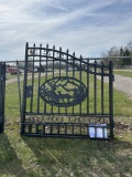 WROUGHT IRON GATE WITH DEER ARTWORK IN THE MIDDLE, 14'