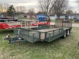 1990 TANDEM AXLE LANDSCAPING TRAILER, 2-FOLD DOWN RAMPS, ELECTRIC BRAKES, 7' X 18', FRONT & SIDE STO