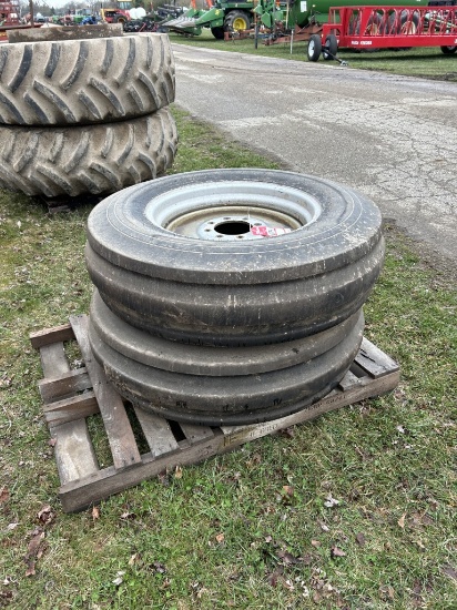 11.00-24 TIRES & RIMS ON 8-BOLT RIMS (2 QTY.)