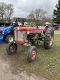 1959 MASSEY FERGUSON HI CROP TRACTOR, 3PT, NO TOP LINK, PTO, WIDE FRONT, 4-CYLINDER GAS ENGINE, 13.6